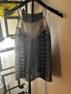 Black and Cream Boho Printed Crochet Yoke Tank